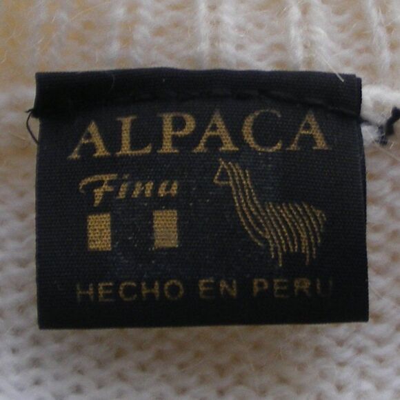 ALPACA Sweater, M/L, Off White with Grey & black Griffins, and geometric trim - Picture 10 of 11